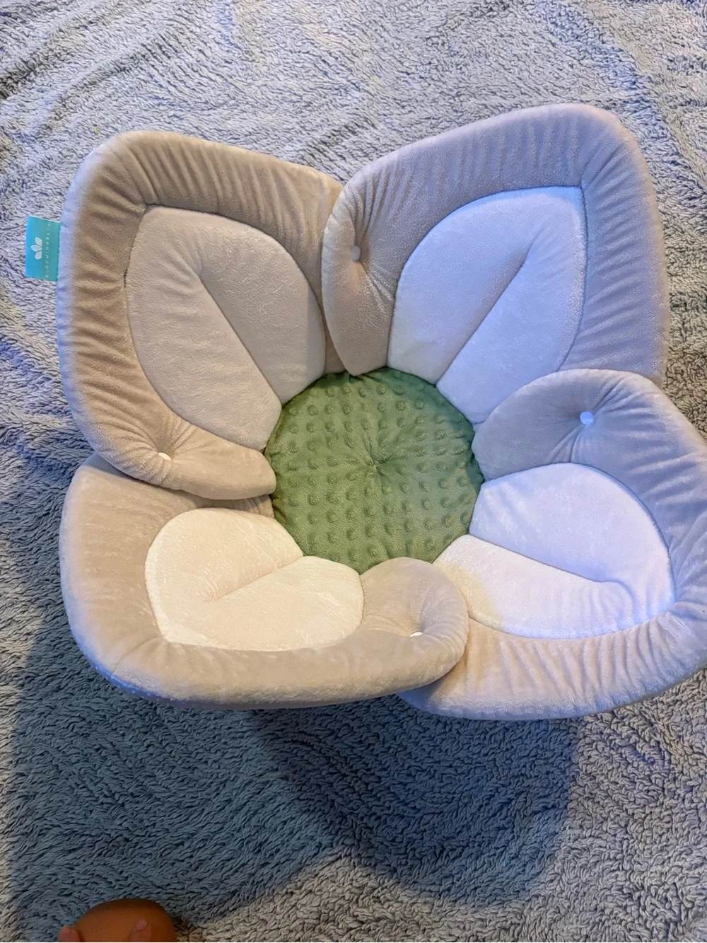 Plush Flower Baby Head Support Cushion Beige & White with Green Center baby bath